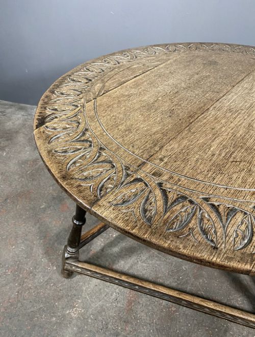 LARGE EARLY 20TH CENTURY CARVED OAK CRICKET TABLE - ADDITIONAL PHOTO 7