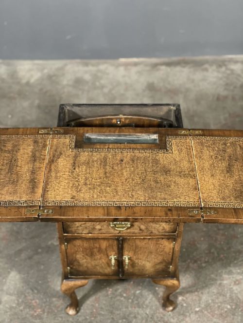 RARE BURR WALNUT WRITING DESK WITH HIDDEN DESK TIDY C1910 - ADDITIONAL PHOTO 1