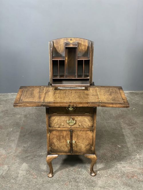 RARE BURR WALNUT WRITING DESK WITH HIDDEN DESK TIDY C1910 - ADDITIONAL PHOTO 5