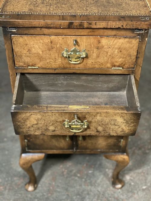 RARE BURR WALNUT WRITING DESK WITH HIDDEN DESK TIDY C1910 - ADDITIONAL PHOTO 9