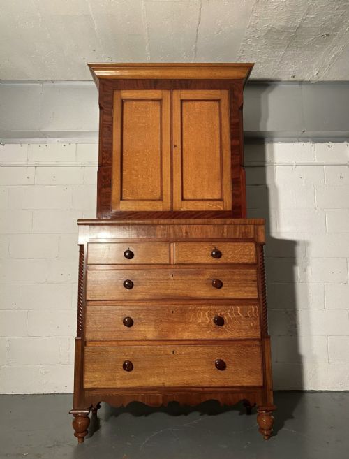 early 19th century large housekeepers cupboard on chest - CATEGORY: ANTIQUE CUPBOARDS - DATED 19TH CENTURY