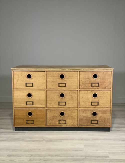 LARGE BANK OF OAK SCHOOL DRAWERS - ADDITIONAL PHOTO 1