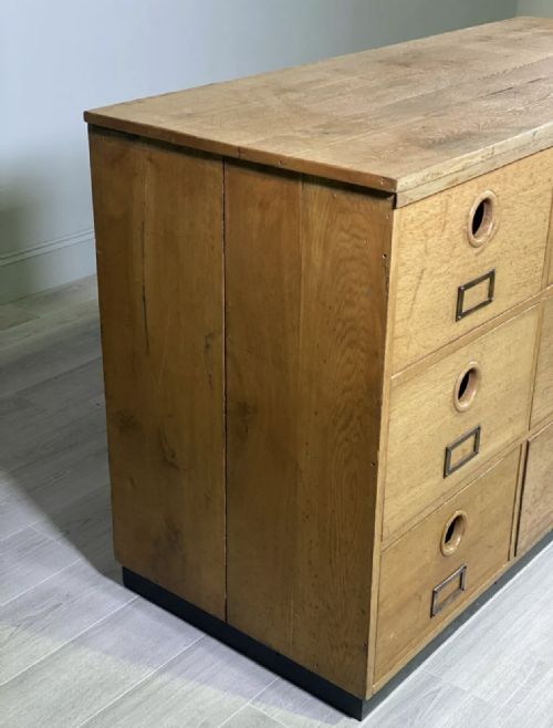 LARGE BANK OF OAK SCHOOL DRAWERS - ADDITIONAL PHOTO 4
