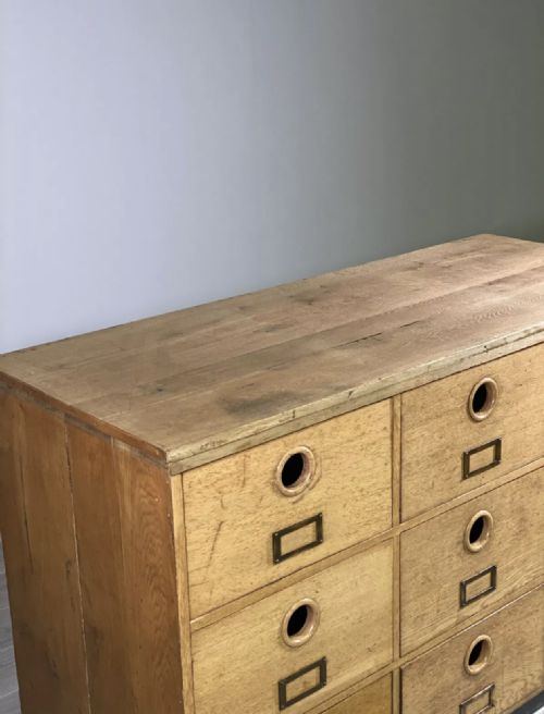LARGE BANK OF OAK SCHOOL DRAWERS - ADDITIONAL PHOTO 6