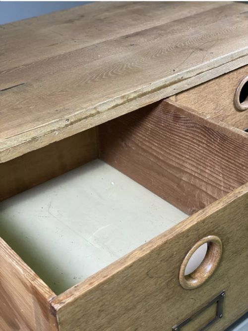 LARGE BANK OF OAK SCHOOL DRAWERS - ADDITIONAL PHOTO 8