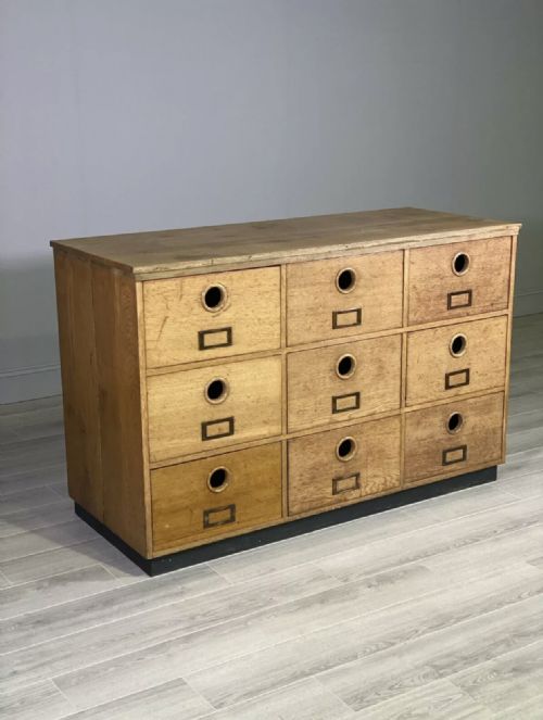 LARGE BANK OF OAK SCHOOL DRAWERS - ADDITIONAL PHOTO 10
