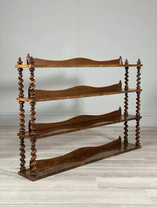 19th century burr walnut wall hanging shelves - CATEGORY: ANTIQUE FURNITURE - DATED 19TH CENTURY