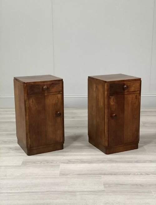 a pair of art deco walnut bedside cabinets - CATEGORY: ANTIQUE CUPBOARDS - DATED 1930