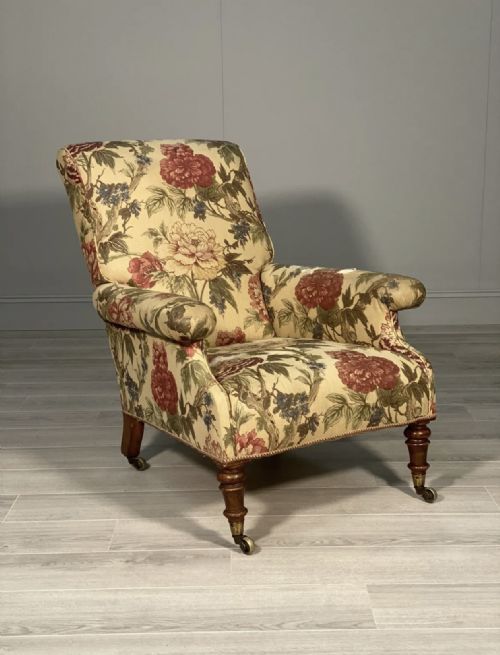19th century howard style willoughby armchair with cope castors - CATEGORY: ANTIQUE CHAIRS - DATED 19TH CENTURY