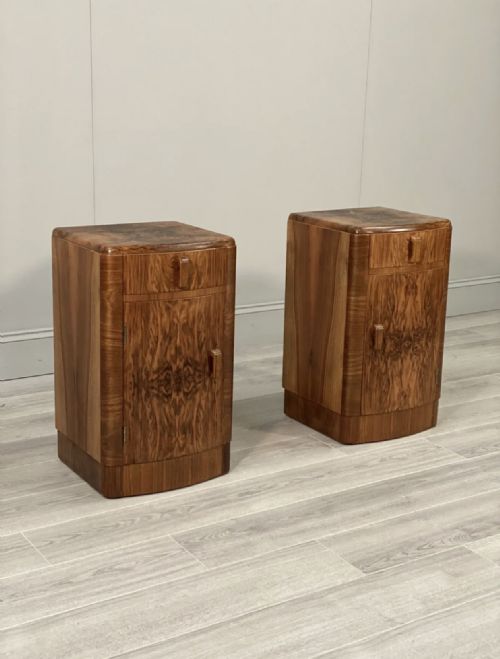 pair of art deco burr walnut bedside cabinets - CATEGORY: ANTIQUE CUPBOARDS - DATED 1930