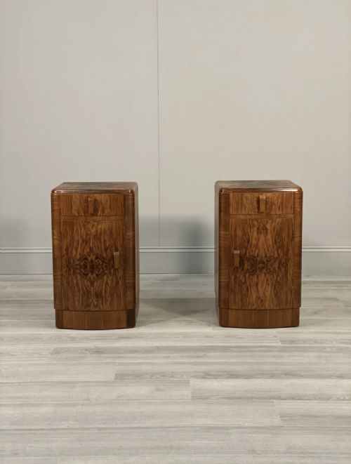 PAIR OF ART DECO BURR WALNUT BEDSIDE CABINETS - ADDITIONAL PHOTO 1