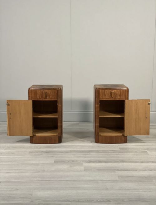 PAIR OF ART DECO BURR WALNUT BEDSIDE CABINETS - ADDITIONAL PHOTO 3