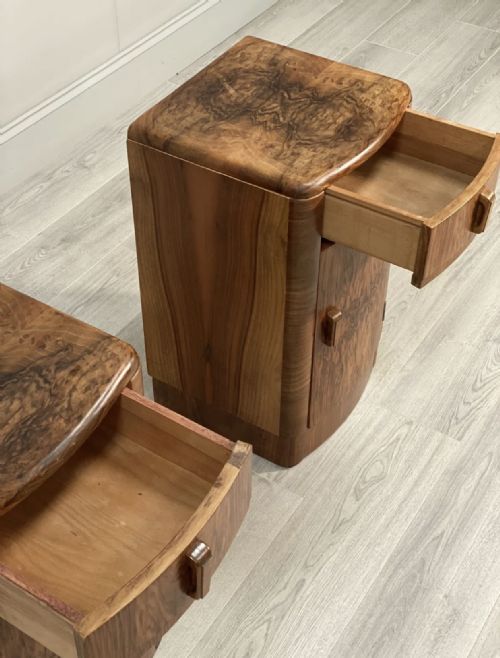 PAIR OF ART DECO BURR WALNUT BEDSIDE CABINETS - ADDITIONAL PHOTO 6