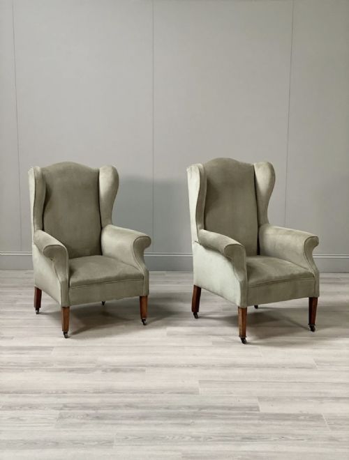a pair of petite edwardian wingback armchairs - CATEGORY: ANTIQUE CHAIRS - DATED EDWARDIAN