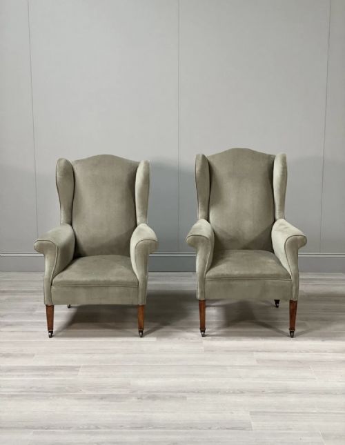 A PAIR OF PETITE EDWARDIAN WINGBACK ARMCHAIRS - ADDITIONAL PHOTO 1