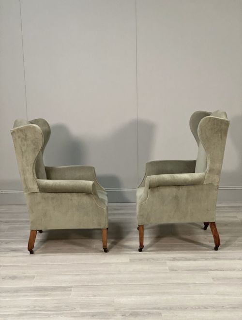 A PAIR OF PETITE EDWARDIAN WINGBACK ARMCHAIRS - ADDITIONAL PHOTO 8