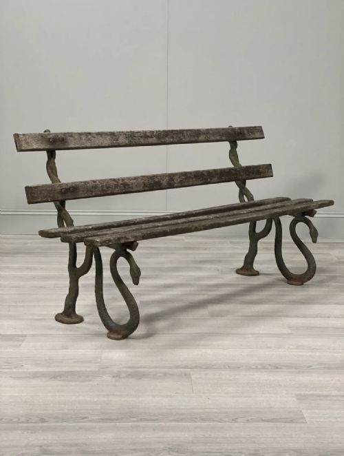 19th century serpent garden bench in original condition - CATEGORY: ANTIQUE FURNITURE - DATED 19TH CENTURY
