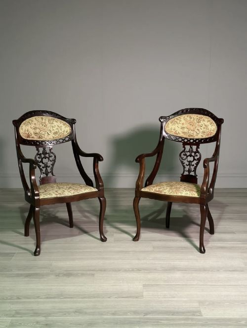 a pair of mahogany armchairs by j h peveler c1900 - CATEGORY: ANTIQUE CHAIRS - DATED EDWARDIAN