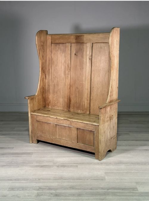 antique high back pine settle - CATEGORY: ANTIQUE FURNITURE - DATED 19TH CENTURY