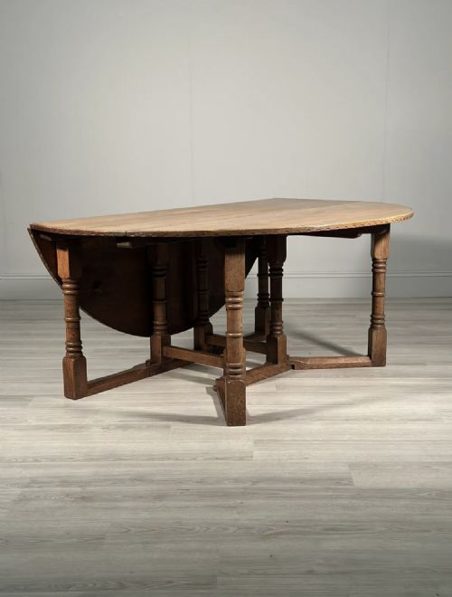 LARGE ARTS AND CRAFTS COTSWOLD SCHOOL DOUBLE GATE LEG OAK TABLE - ADDITIONAL PHOTO 2