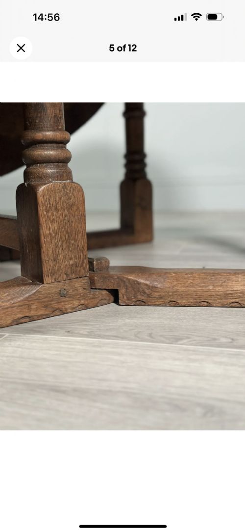 LARGE ARTS AND CRAFTS COTSWOLD SCHOOL DOUBLE GATE LEG OAK TABLE - ADDITIONAL PHOTO 4