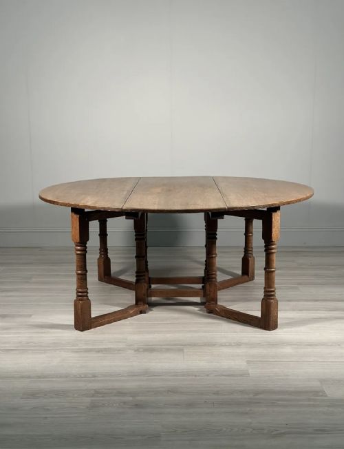 LARGE ARTS AND CRAFTS COTSWOLD SCHOOL DOUBLE GATE LEG OAK TABLE - ADDITIONAL PHOTO 5