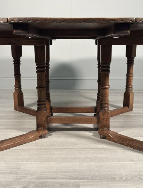 LARGE ARTS AND CRAFTS COTSWOLD SCHOOL DOUBLE GATE LEG OAK TABLE - ADDITIONAL PHOTO 7
