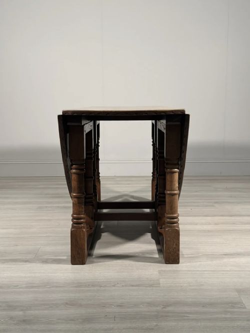 LARGE ARTS AND CRAFTS COTSWOLD SCHOOL DOUBLE GATE LEG OAK TABLE - ADDITIONAL PHOTO 11