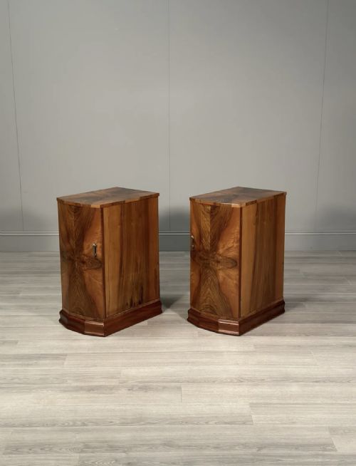 a pair of art deco burr walnut bedside cabinets - CATEGORY: ANTIQUE CUPBOARDS - DATED 19TH CENTURY