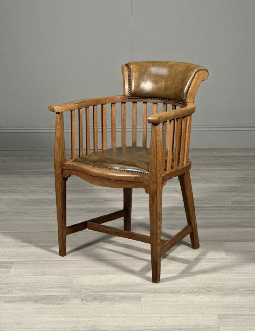 edwardian oak and leather desk chair - CATEGORY: ANTIQUE CHAIRS - DATED EDWARDIAN