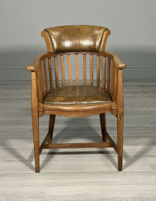 EDWARDIAN OAK AND LEATHER DESK CHAIR - ADDITIONAL PHOTO 1