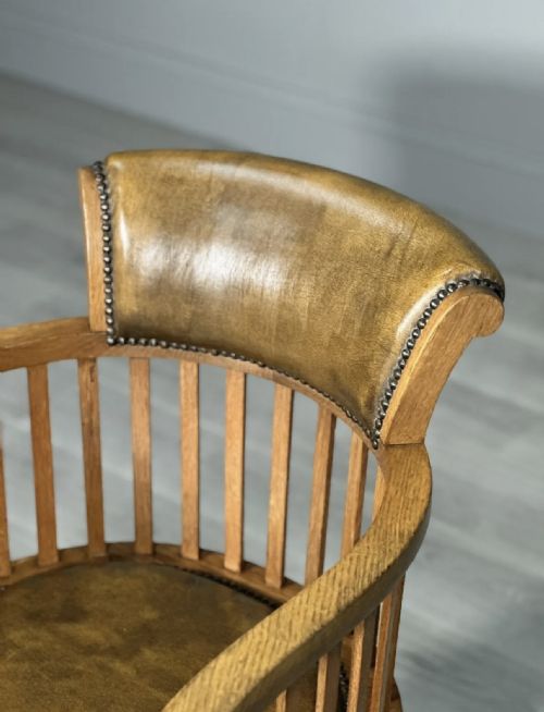 EDWARDIAN OAK AND LEATHER DESK CHAIR - ADDITIONAL PHOTO 2