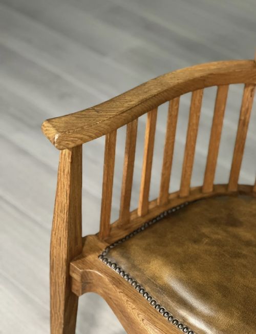 EDWARDIAN OAK AND LEATHER DESK CHAIR - ADDITIONAL PHOTO 3