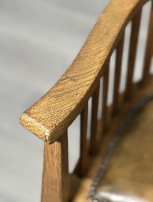 EDWARDIAN OAK AND LEATHER DESK CHAIR - ADDITIONAL PHOTO 10