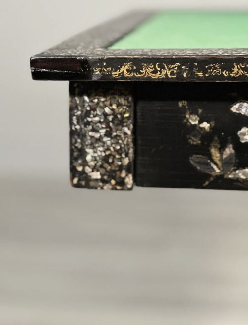 ANTIQUE EBONISED PAPIER MACHE MOTHER OF PEARL GAMES TABLE - ADDITIONAL PHOTO 5