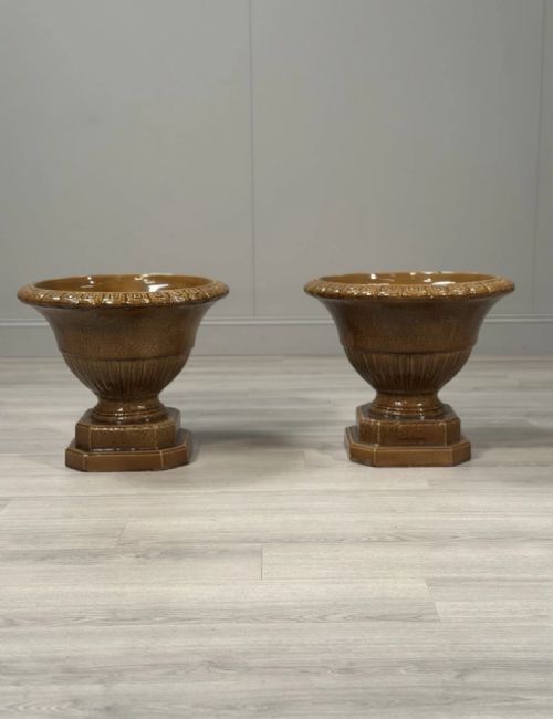 LARGE PAIR OF ANTIQUE SALT GLAZED GARDEN URNS - ADDITIONAL PHOTO 8