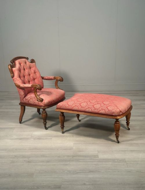 ANTIQUE ARMCHAIR MATCHING FOOTSTOOL - ADDITIONAL PHOTO 1