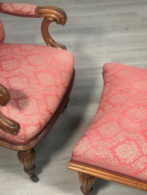 ANTIQUE ARMCHAIR MATCHING FOOTSTOOL - ADDITIONAL PHOTO 6