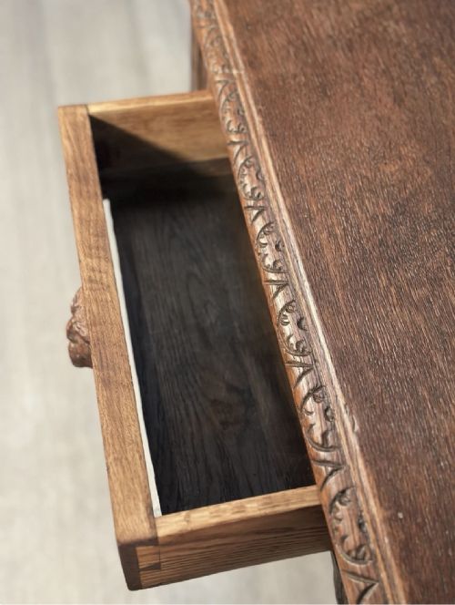 CARVED OAK GREENMAN TABLE C1880 - ADDITIONAL PHOTO 4