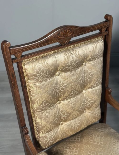 A PAIR OF HIS HERS INLAID ROSEWOOD ARMCHAIRS C1880 - ADDITIONAL PHOTO 1