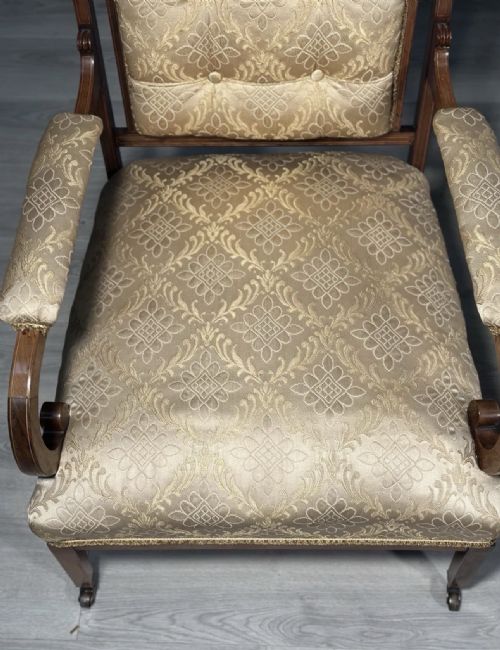 A PAIR OF HIS HERS INLAID ROSEWOOD ARMCHAIRS C1880 - ADDITIONAL PHOTO 6