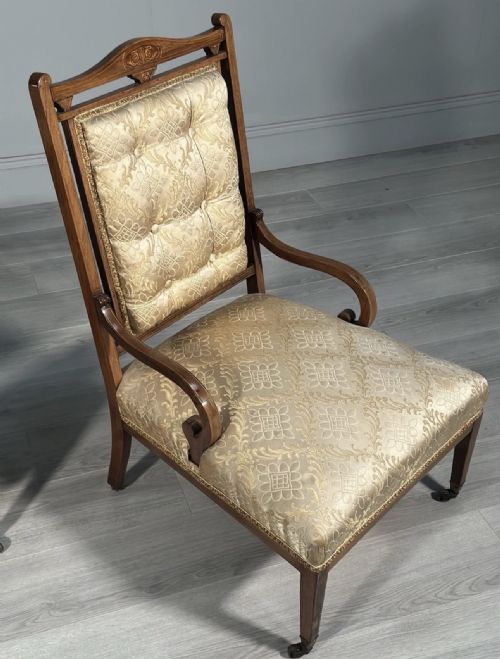 A PAIR OF HIS HERS INLAID ROSEWOOD ARMCHAIRS C1880 - ADDITIONAL PHOTO 9