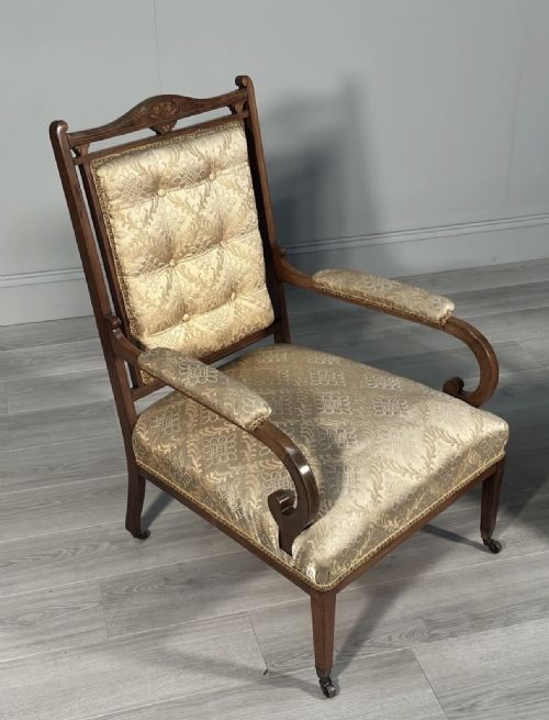 A PAIR OF HIS HERS INLAID ROSEWOOD ARMCHAIRS C1880 - ADDITIONAL PHOTO 11