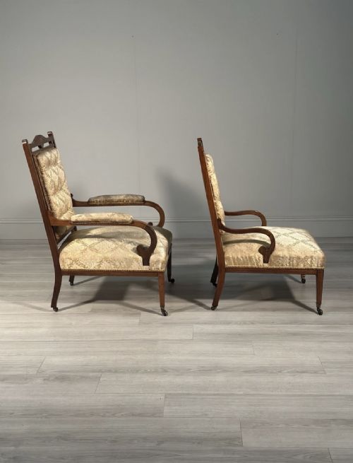 A PAIR OF HIS HERS INLAID ROSEWOOD ARMCHAIRS C1880 - ADDITIONAL PHOTO 12