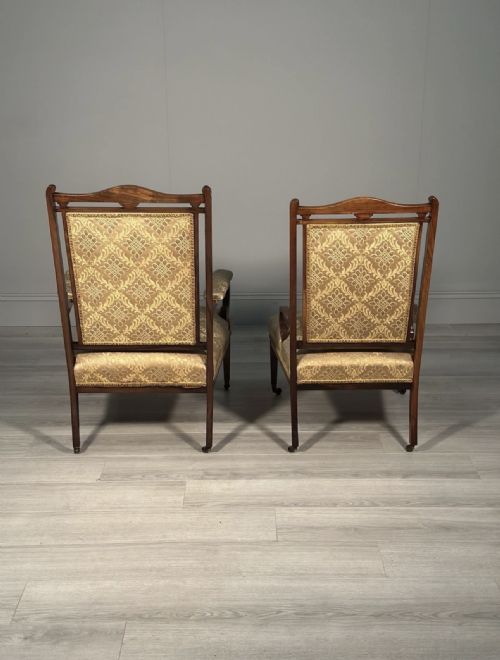 A PAIR OF HIS HERS INLAID ROSEWOOD ARMCHAIRS C1880 - ADDITIONAL PHOTO 13