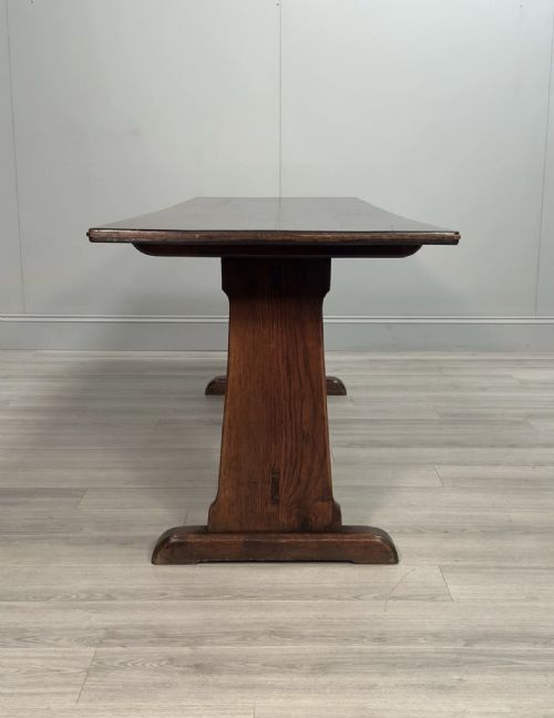 LARGE MILITARY ARTS CRAFTS OAK REFECTORY TABLE - ADDITIONAL PHOTO 10
