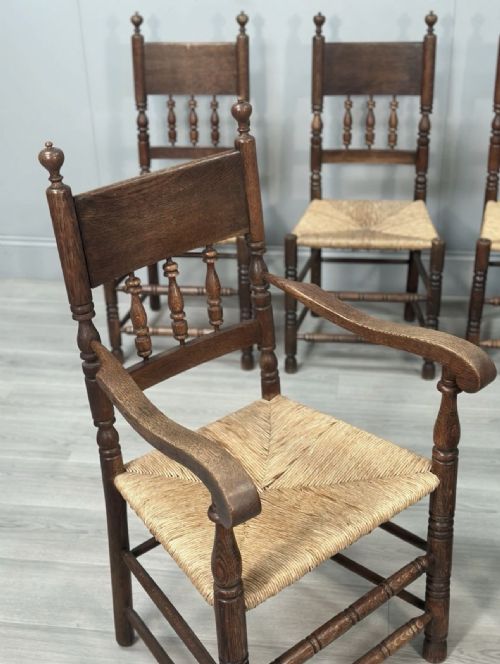 SET OF 6 ANTIQUE OAK RUSHED COUNTRY DINING CHAIRS - ADDITIONAL PHOTO 1