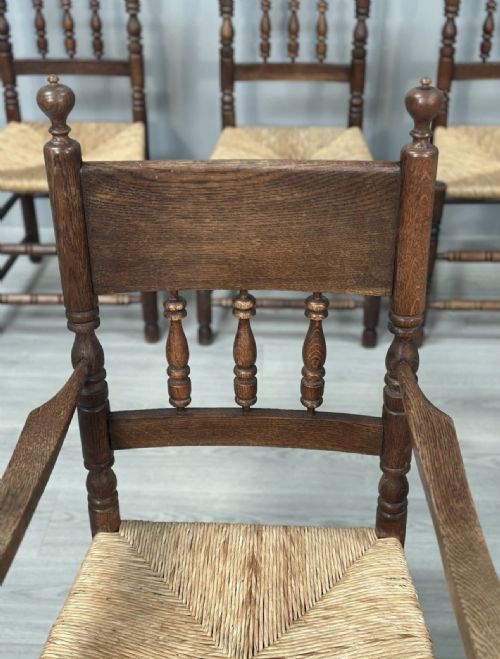 SET OF 6 ANTIQUE OAK RUSHED COUNTRY DINING CHAIRS - ADDITIONAL PHOTO 3
