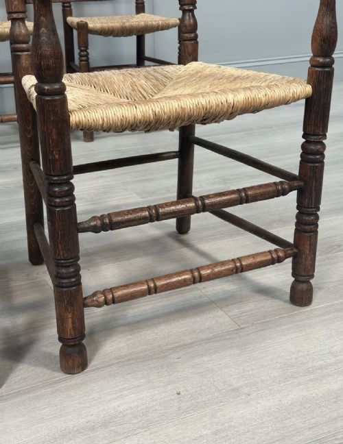 SET OF 6 ANTIQUE OAK RUSHED COUNTRY DINING CHAIRS - ADDITIONAL PHOTO 4