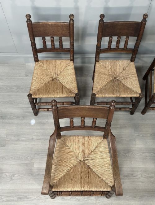 SET OF 6 ANTIQUE OAK RUSHED COUNTRY DINING CHAIRS - ADDITIONAL PHOTO 5
